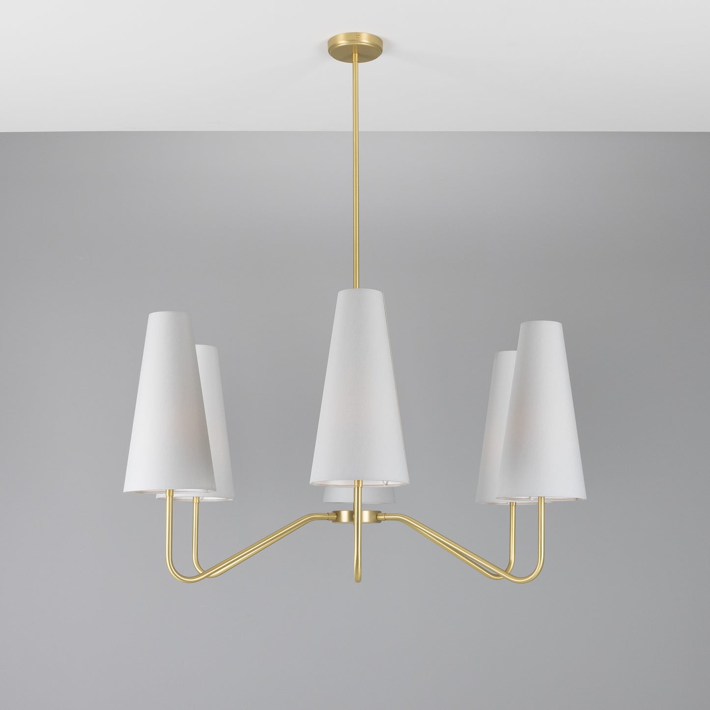 Para Modern Brass Chandelier with Fabric Shades, Six-Arm