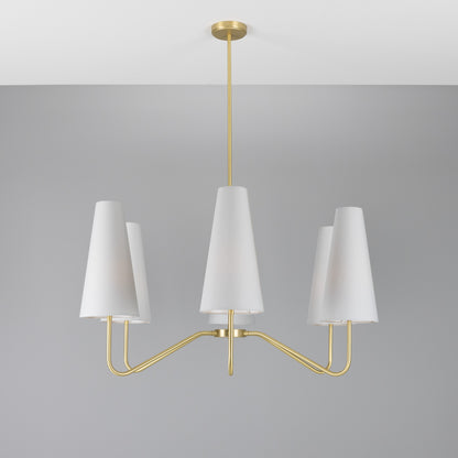 Para Modern Brass Chandelier with Fabric Shades, Six-Arm