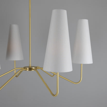 Para Modern Brass Chandelier with Fabric Shades, Six-Arm