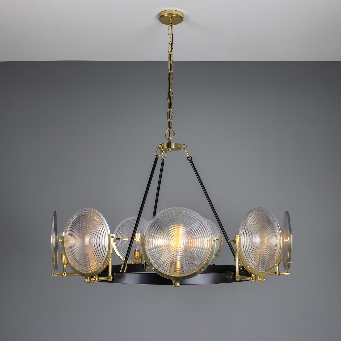 Portland Prismatic Glass Dish Chandelier, Nine-Light