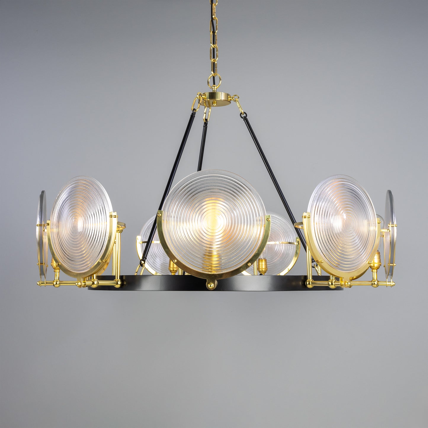 Portland Prismatic Glass Dish Chandelier, Nine-Light