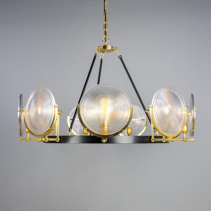 Portland Prismatic Glass Dish Chandelier, Nine-Light