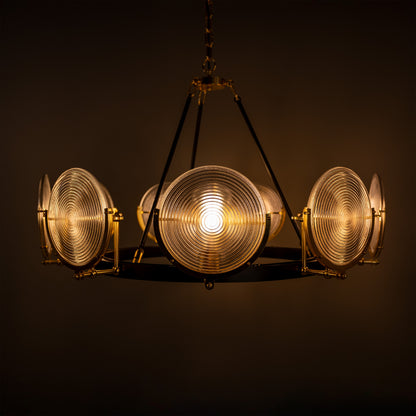 Portland Prismatic Glass Dish Chandelier, Nine-Light