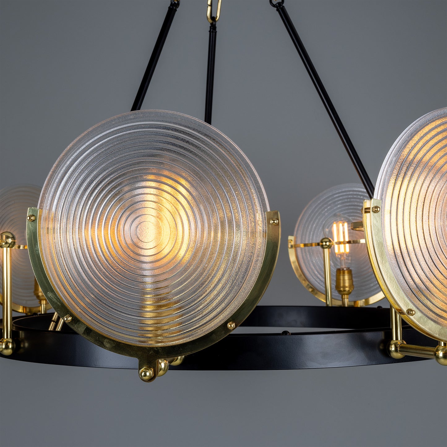 Portland Prismatic Glass Dish Chandelier, Nine-Light