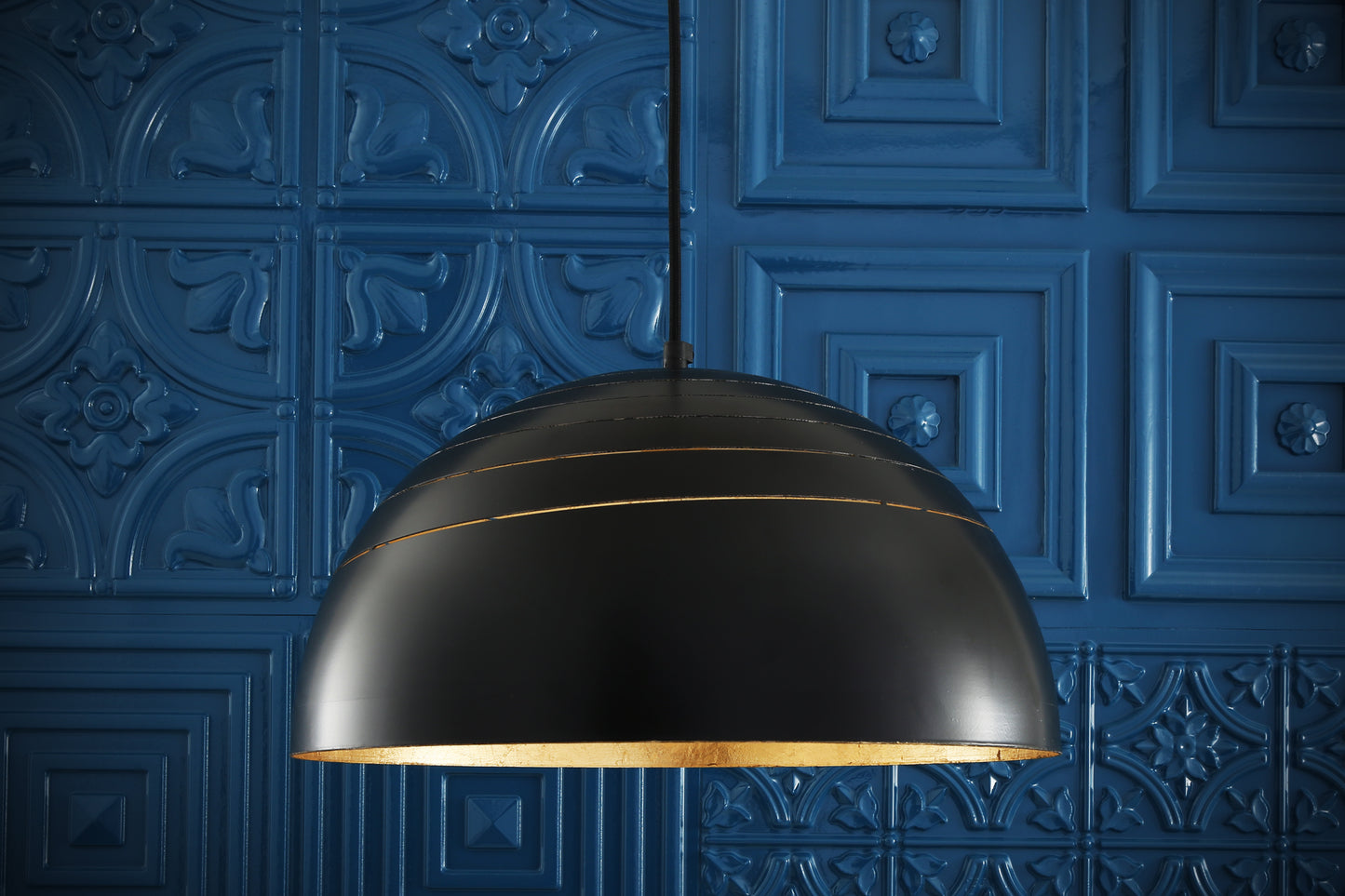 Midas Black Dome Gold Leaf Pendant Light