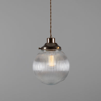 Stanley Small Holophane Glass Globe Pendant Light