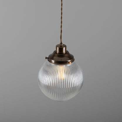 Stanley Small Holophane Glass Globe Pendant Light