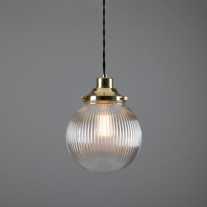 Stanley Small Holophane Glass Globe Pendant Light