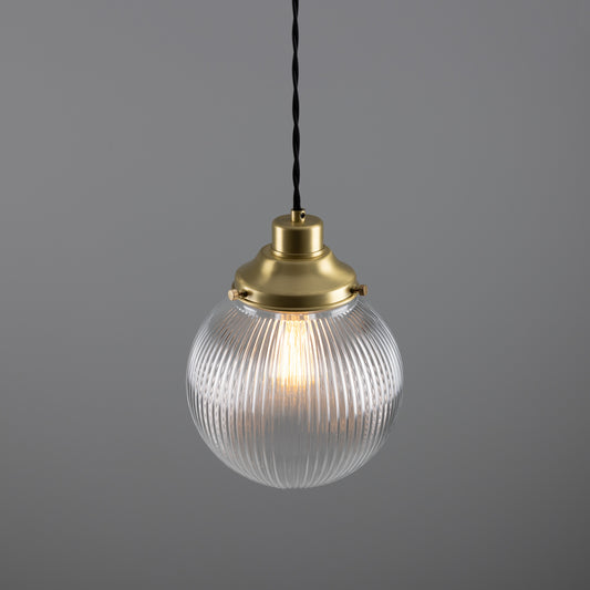 Stanley Small Holophane Glass Globe Pendant Light