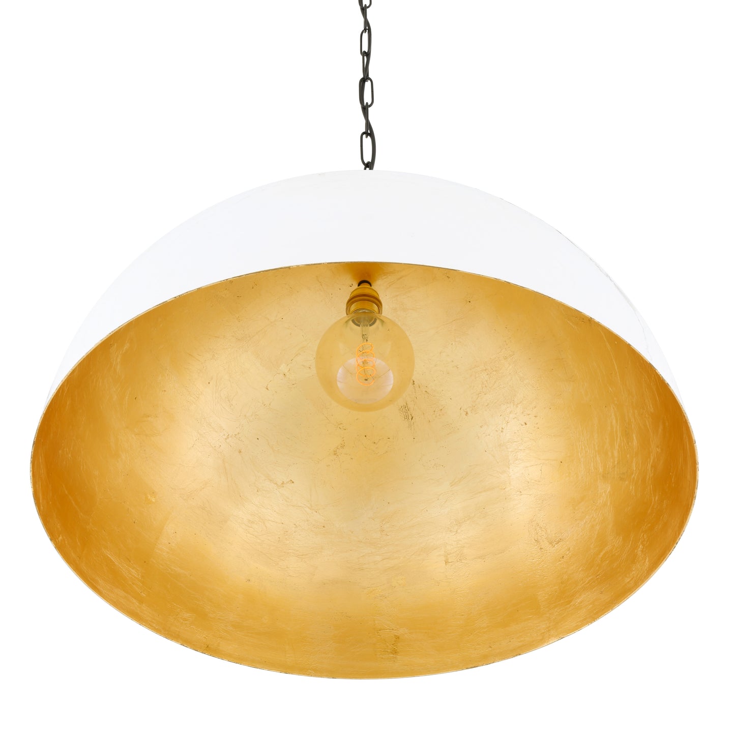 Goma Large White Dome and Gold Leaf Pendant Light