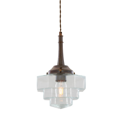 Novato Pendant with Hexagonal Stepped Glass Shade