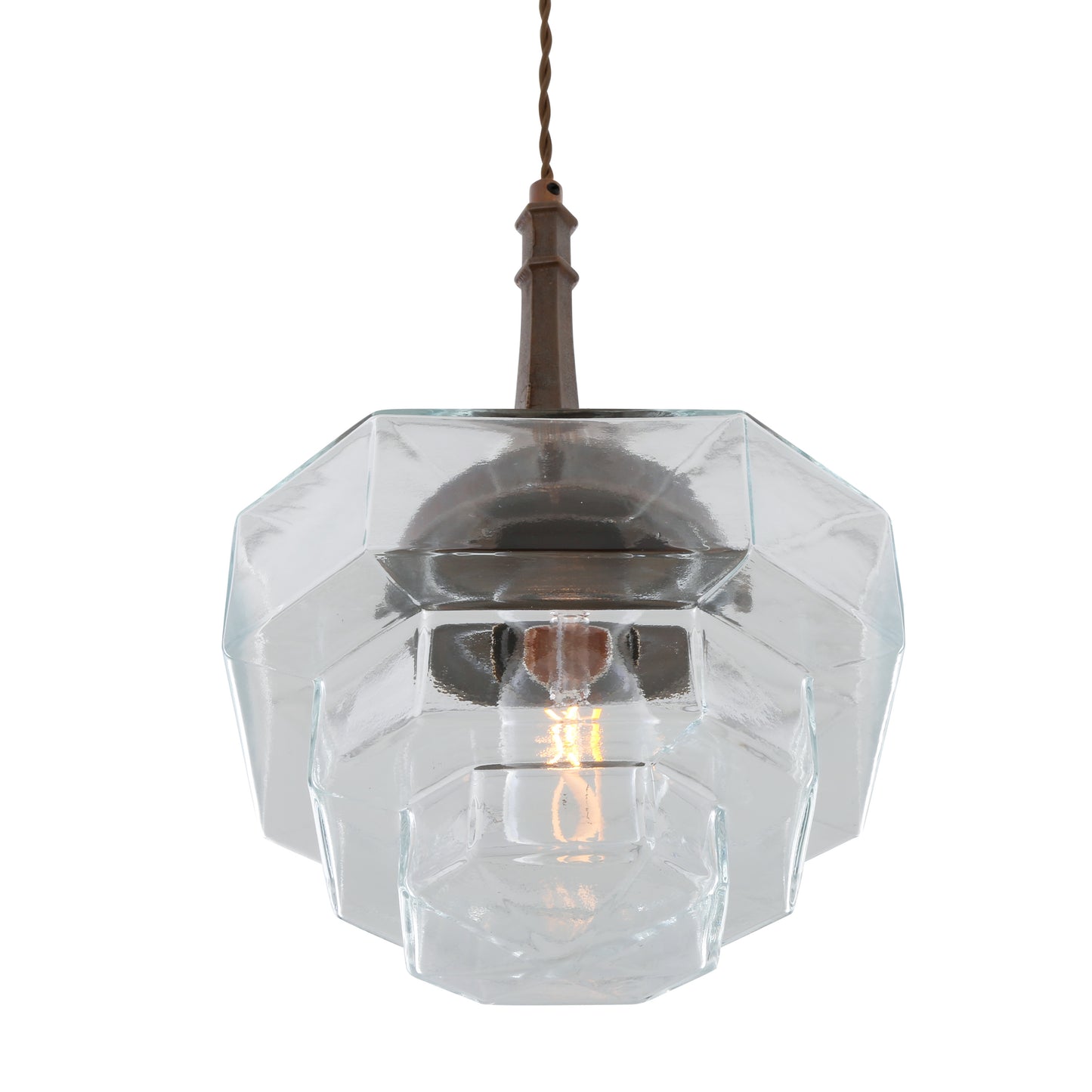 Novato Pendant with Hexagonal Stepped Glass Shade