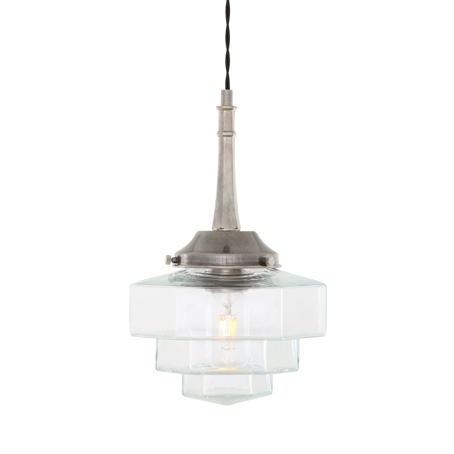 Novato Pendant with Hexagonal Stepped Glass Shade