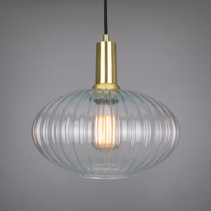 Neith Oval Reeded Glass and Brass Pendant