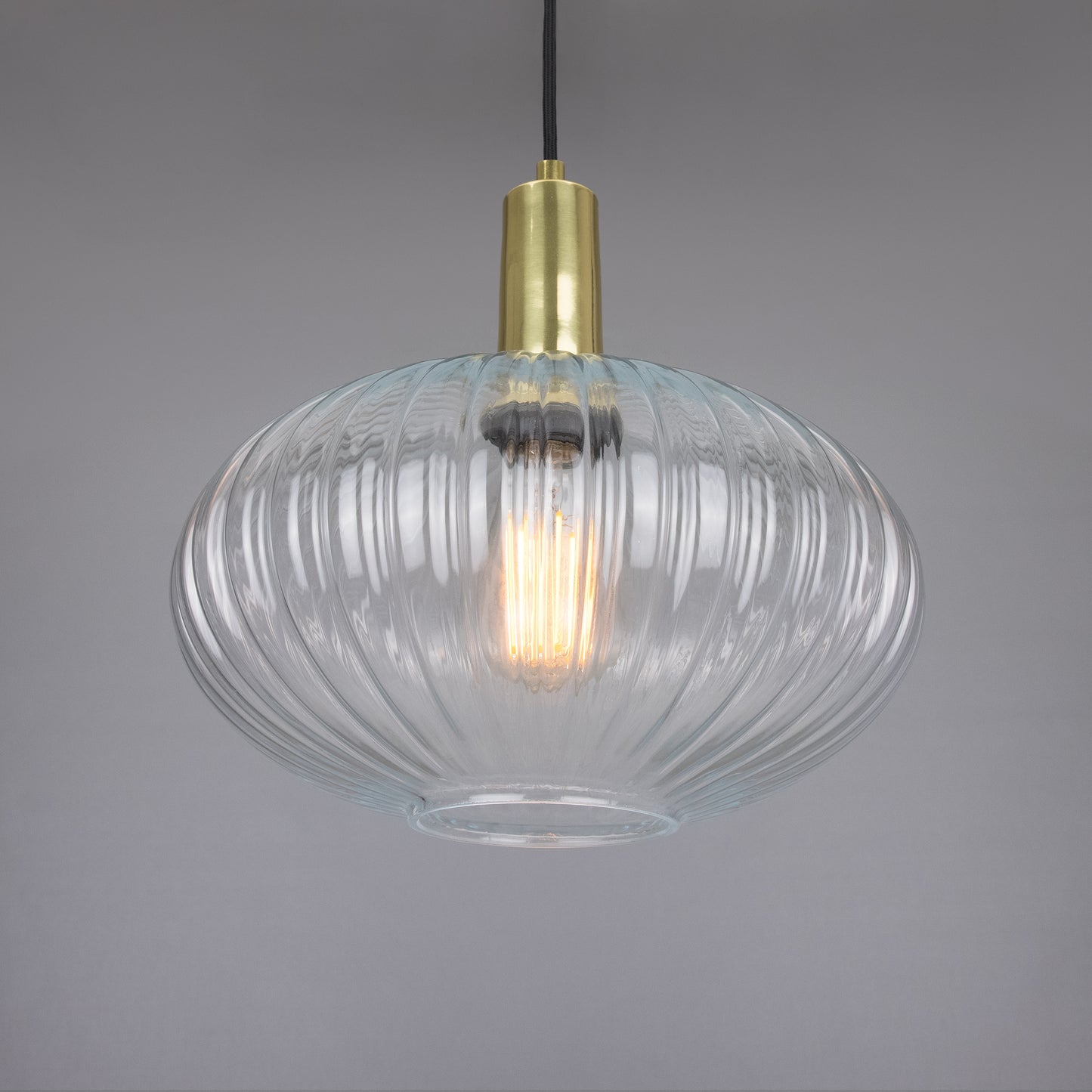 Neith Oval Reeded Glass and Brass Pendant