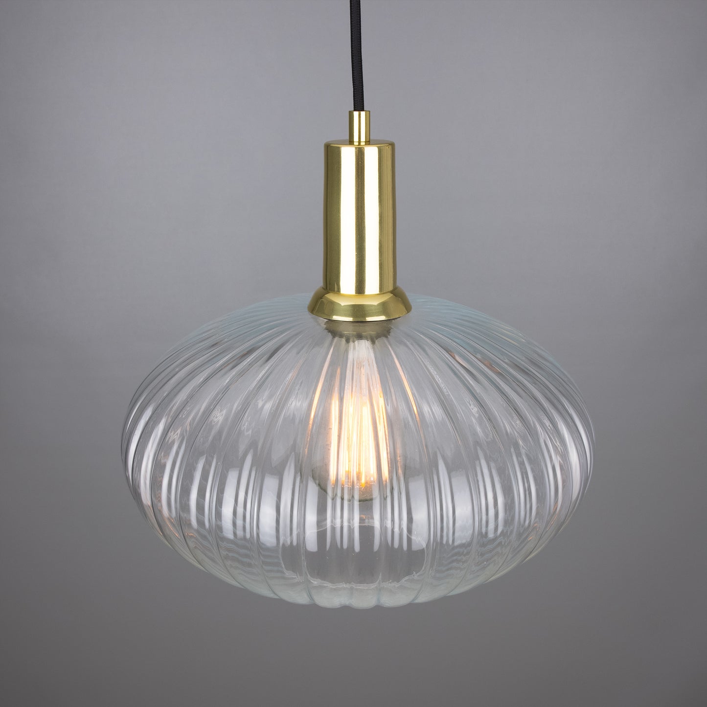 Neith Oval Reeded Glass and Brass Pendant