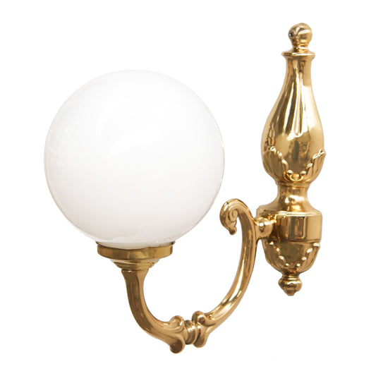 Ben Ornate Brass Wall Light with Opal Glass Globe