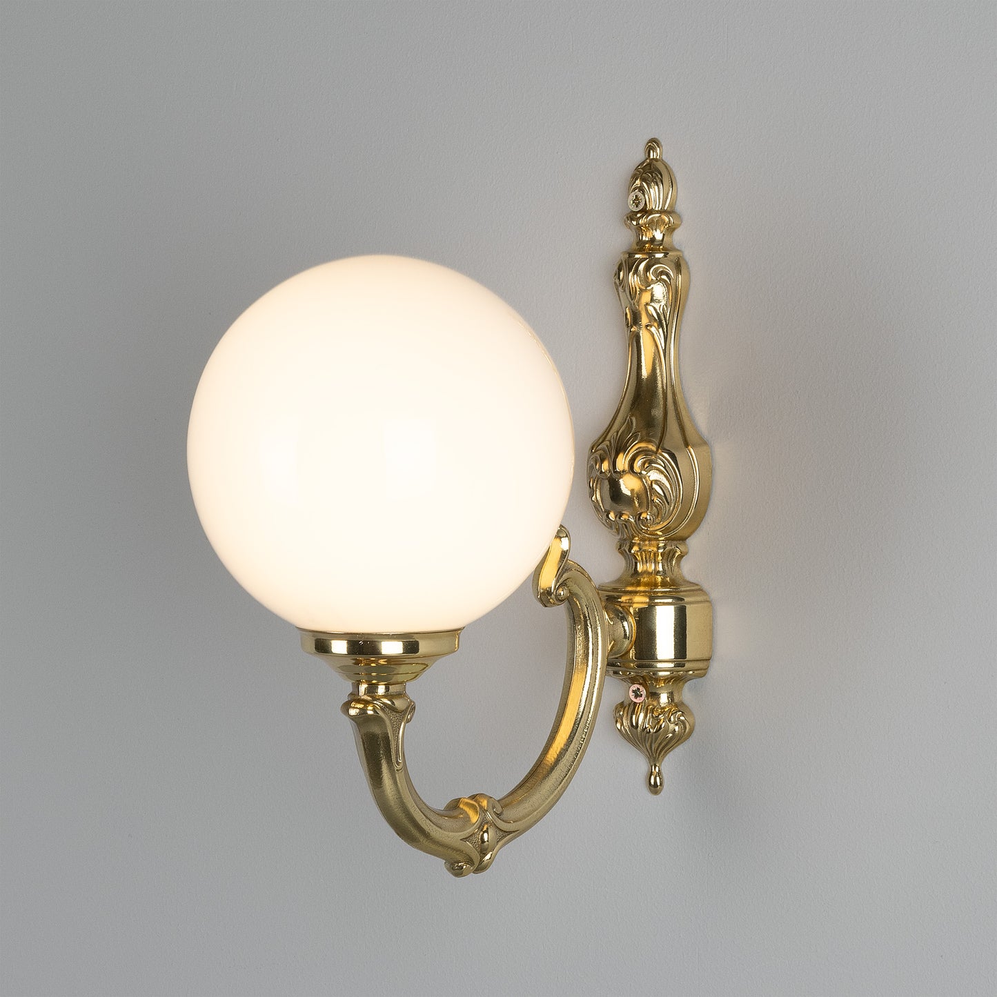 Ben Ornate Brass Wall Light with Opal Glass Globe