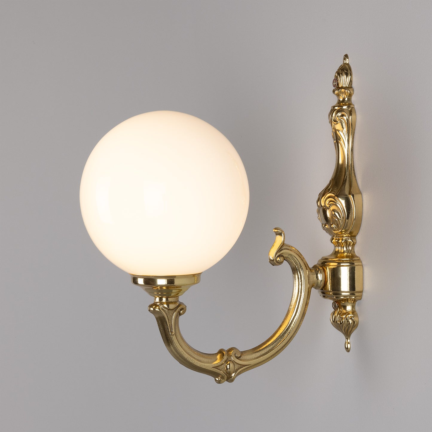 Ben Ornate Brass Wall Light with Opal Glass Globe