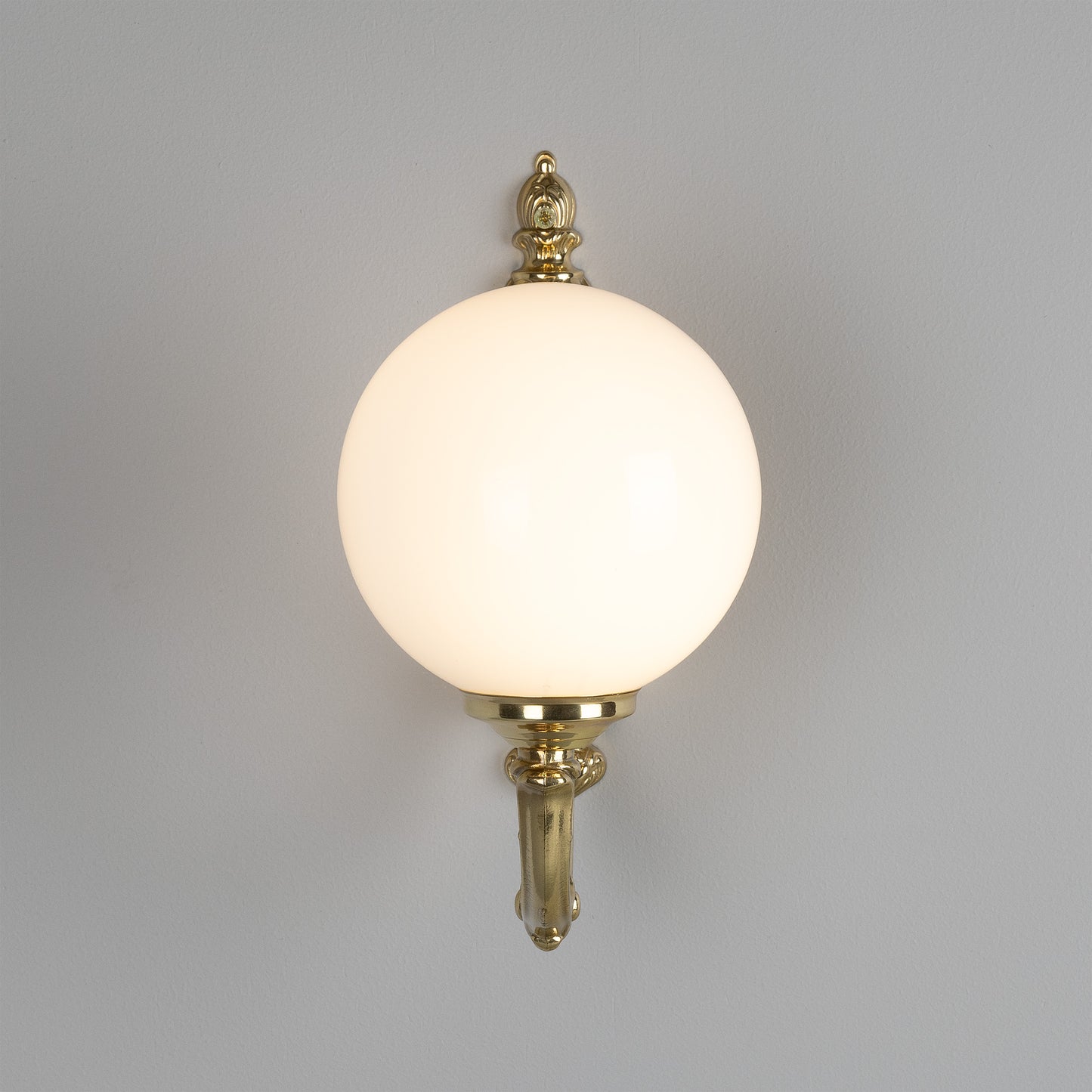 Ben Ornate Brass Wall Light with Opal Glass Globe