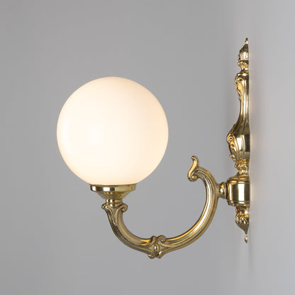 Ben Ornate Brass Wall Light with Opal Glass Globe