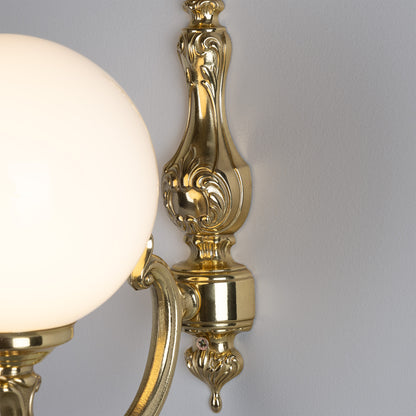 Ben Ornate Brass Wall Light with Opal Glass Globe