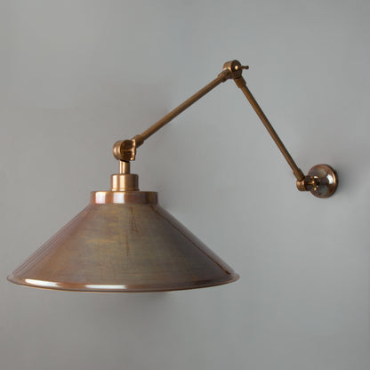 Rio Adjustable Arm Industrial Wall Light with Brass Shade