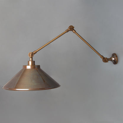 Rio Adjustable Arm Industrial Wall Light with Brass Shade