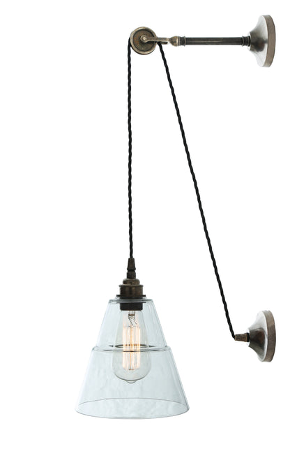 Rigale Industrial Pulley Wall Light with Stepped Glass Lamp Shade