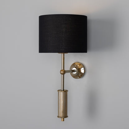 Gorey Contemporary Brass Wall Light with Drum Fabric Shade