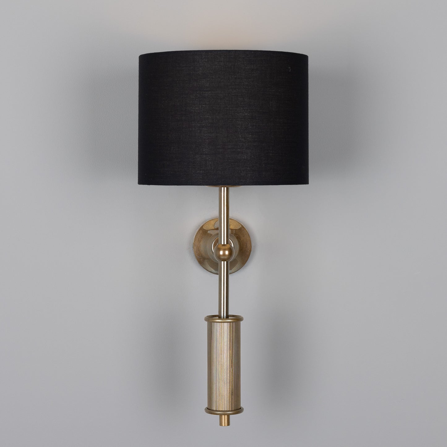 Gorey Contemporary Brass Wall Light with Drum Fabric Shade