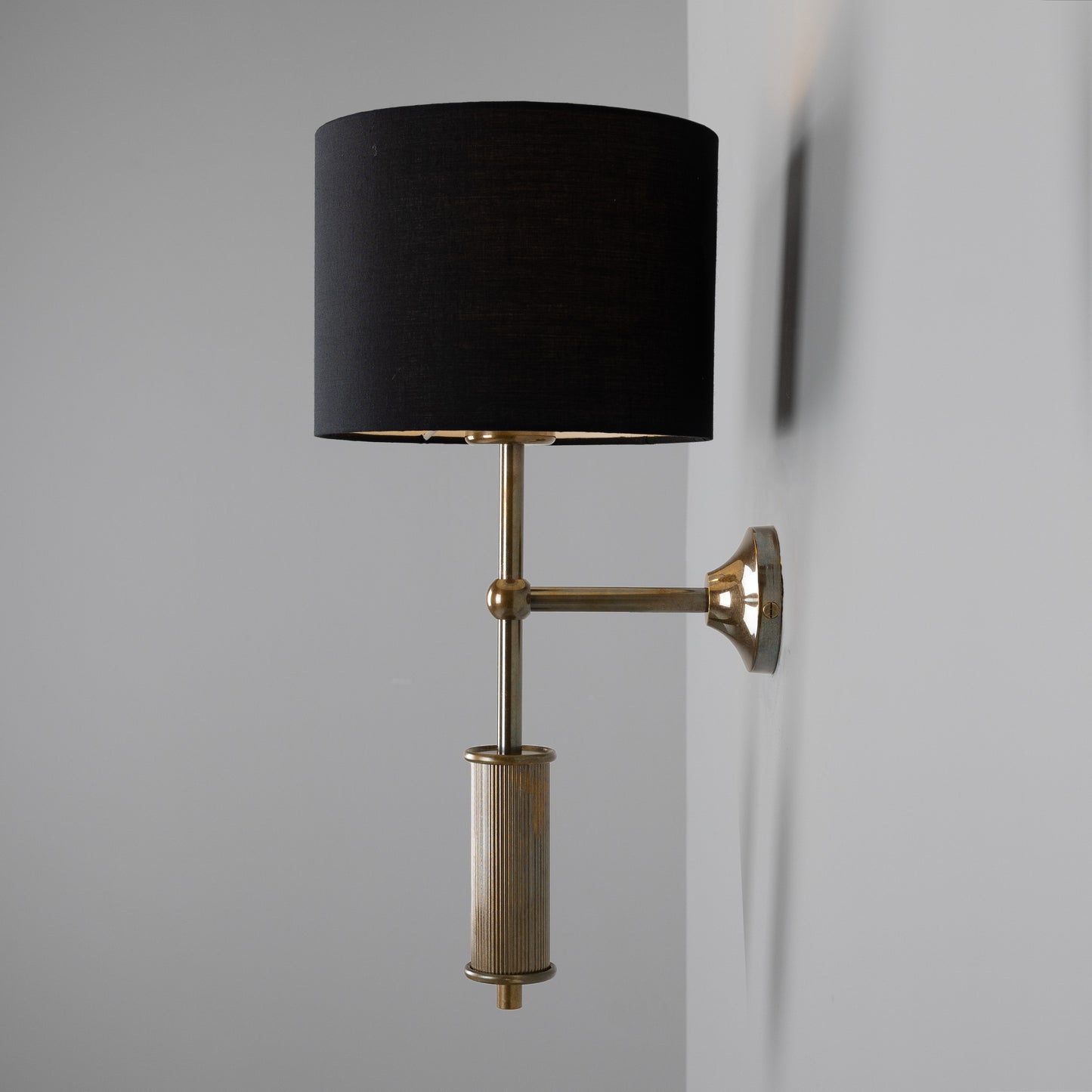 Gorey Contemporary Brass Wall Light with Drum Fabric Shade