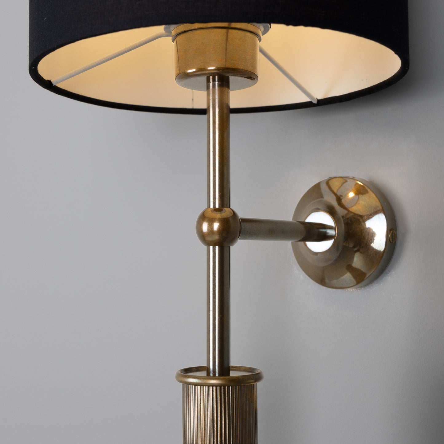 Gorey Contemporary Brass Wall Light with Drum Fabric Shade