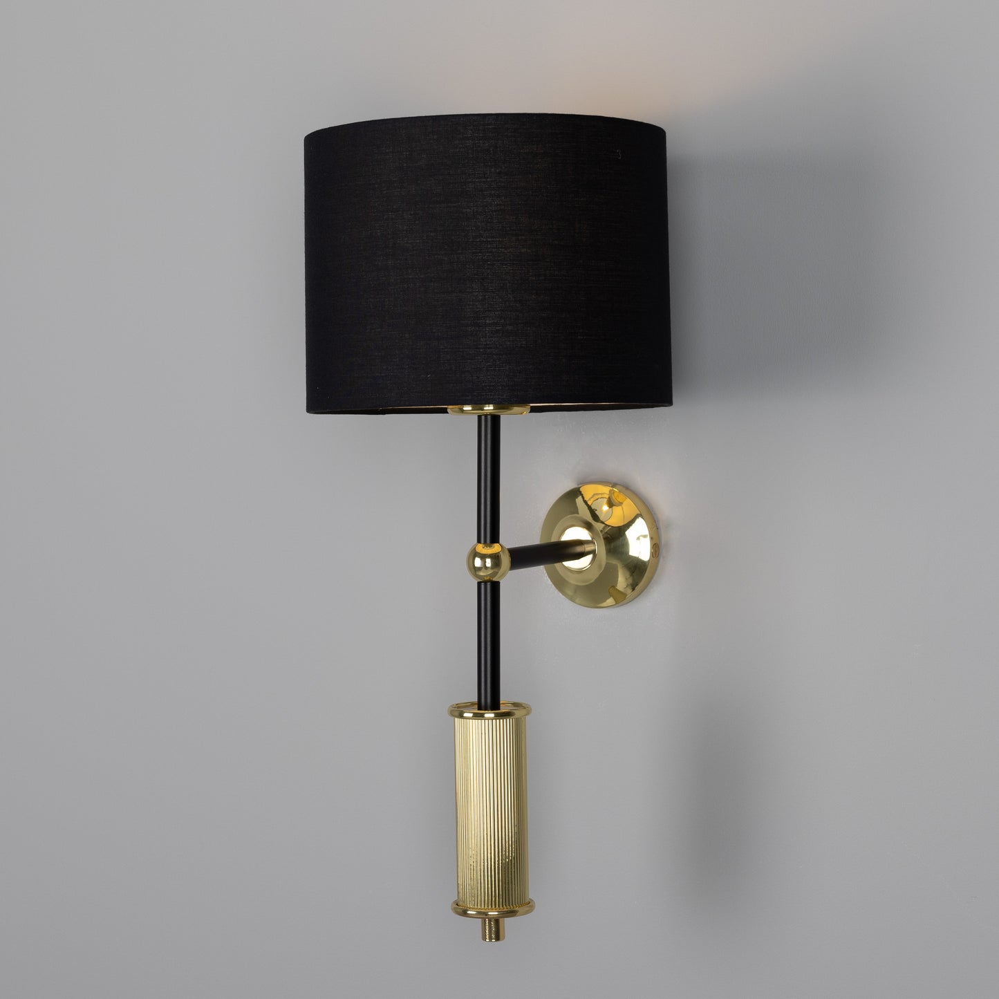 Gorey Contemporary Brass Wall Light with Drum Fabric Shade