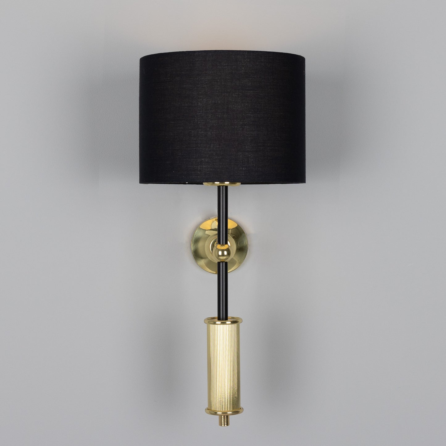 Gorey Contemporary Brass Wall Light with Drum Fabric Shade