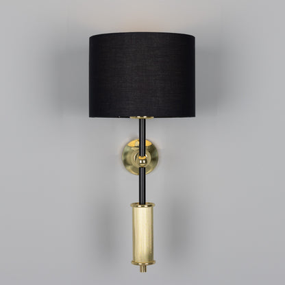 Gorey Contemporary Brass Wall Light with Drum Fabric Shade