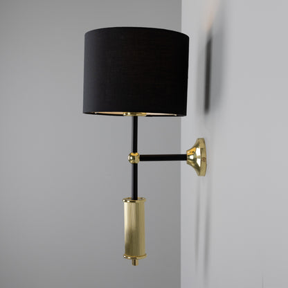 Gorey Contemporary Brass Wall Light with Drum Fabric Shade