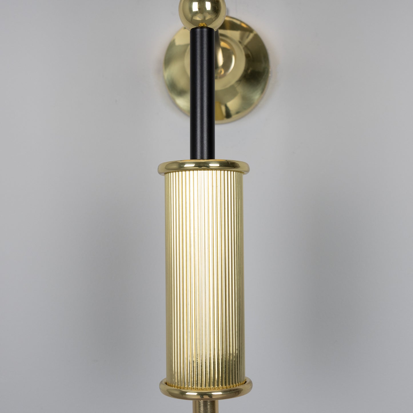 Gorey Contemporary Brass Wall Light with Drum Fabric Shade