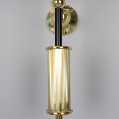 Gorey Contemporary Brass Wall Light with Drum Fabric Shade