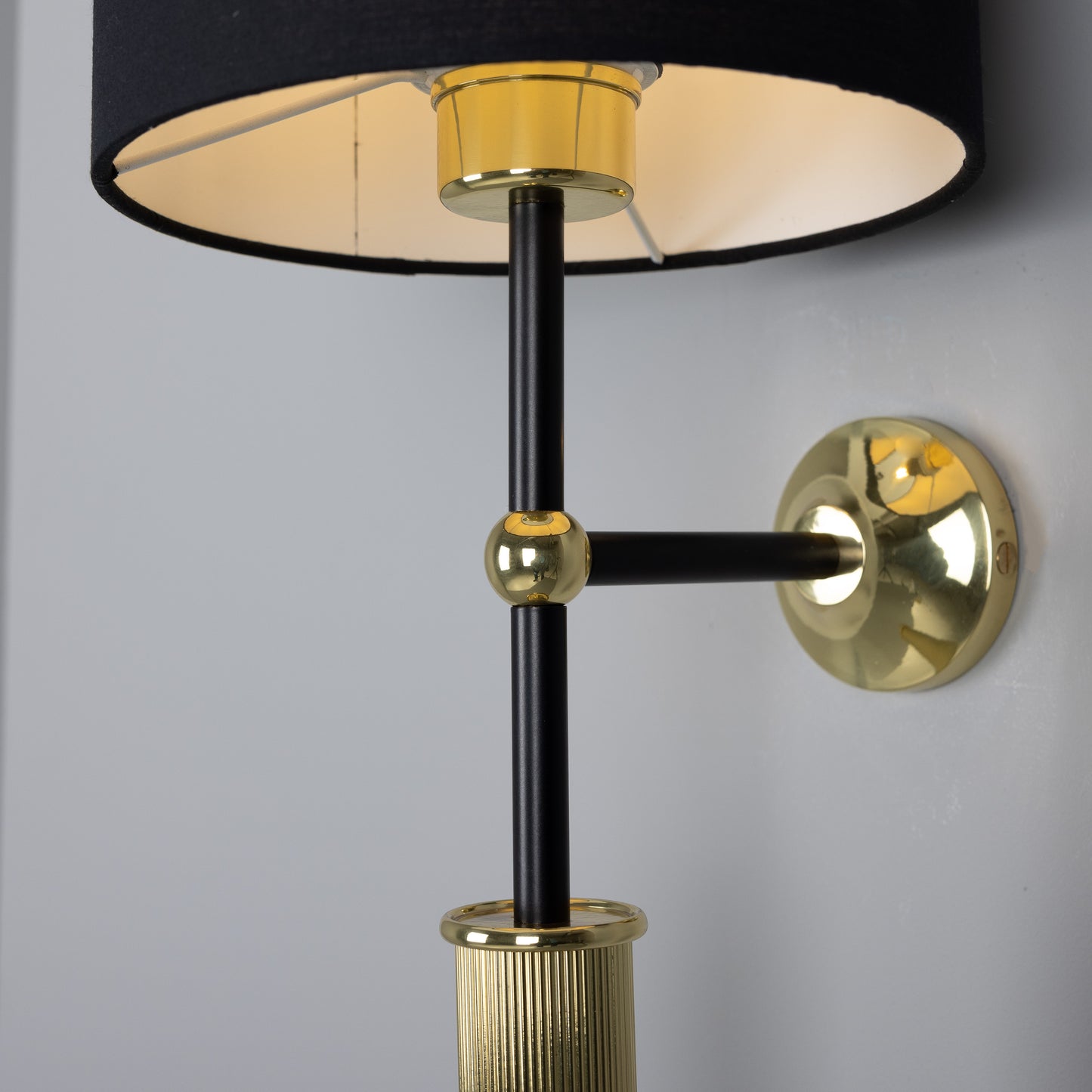 Gorey Contemporary Brass Wall Light with Drum Fabric Shade