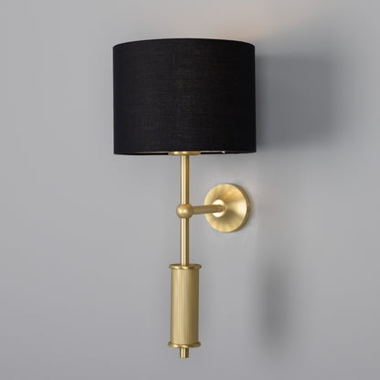 Gorey Contemporary Brass Wall Light with Drum Fabric Shade