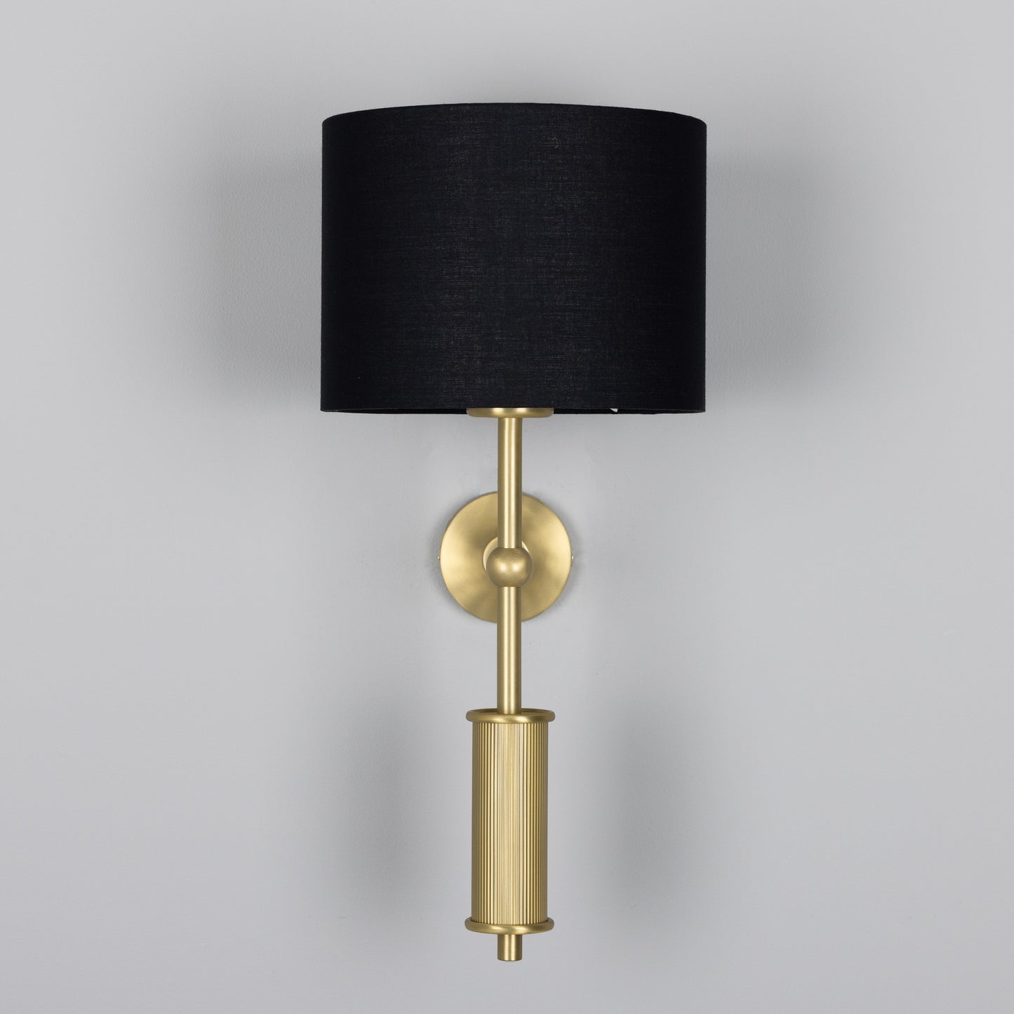 Gorey Contemporary Brass Wall Light with Drum Fabric Shade