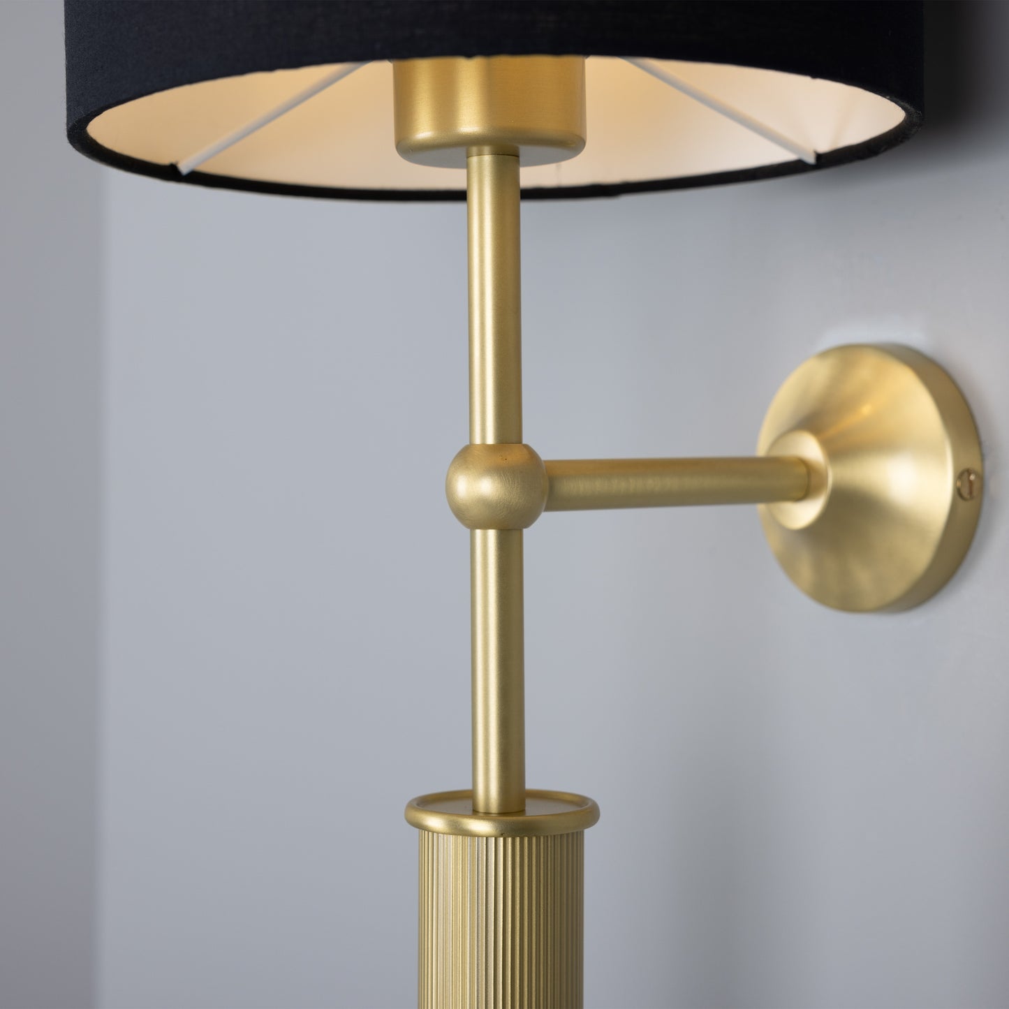 Gorey Contemporary Brass Wall Light with Drum Fabric Shade