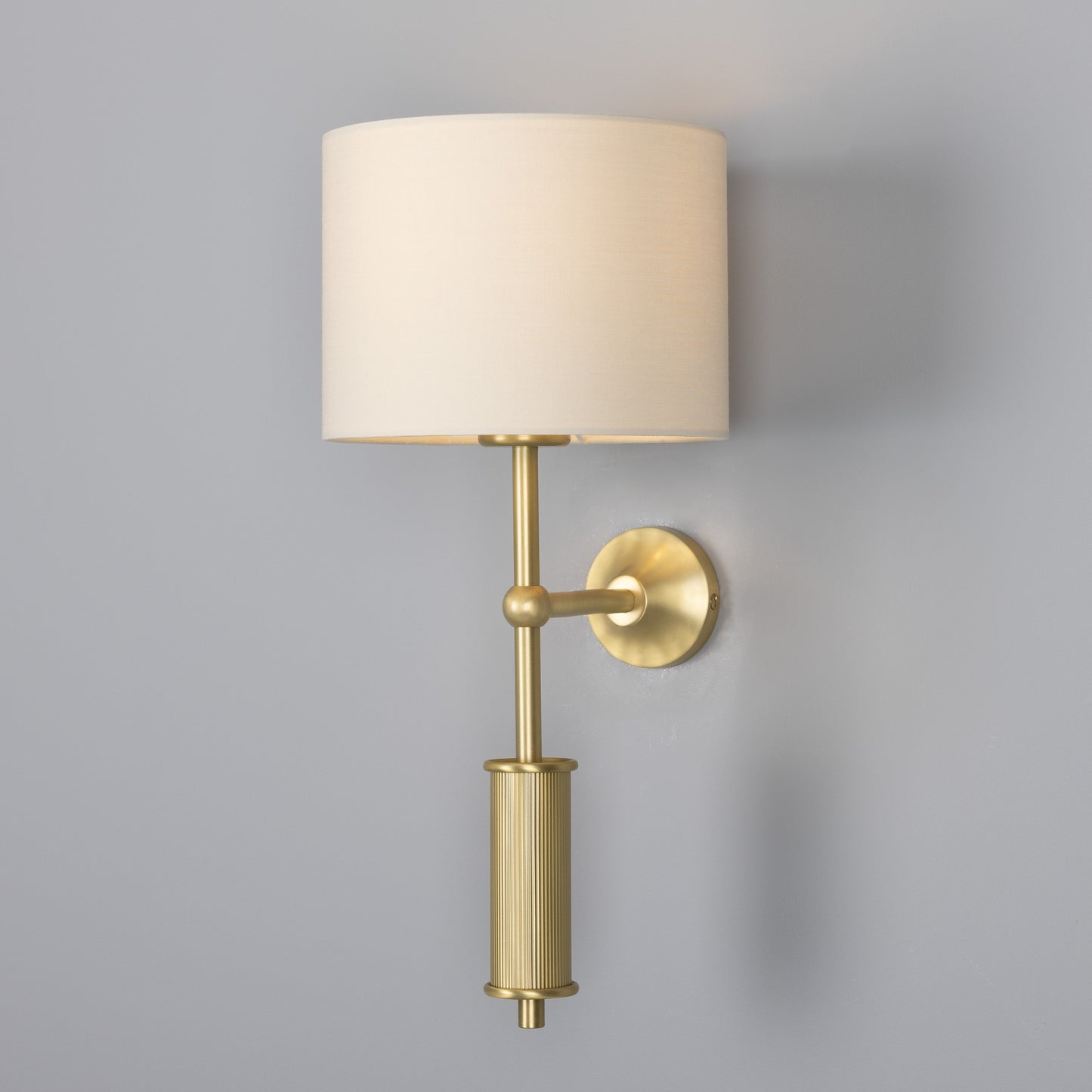 Gorey Contemporary Brass Wall Light with Drum Fabric Shade