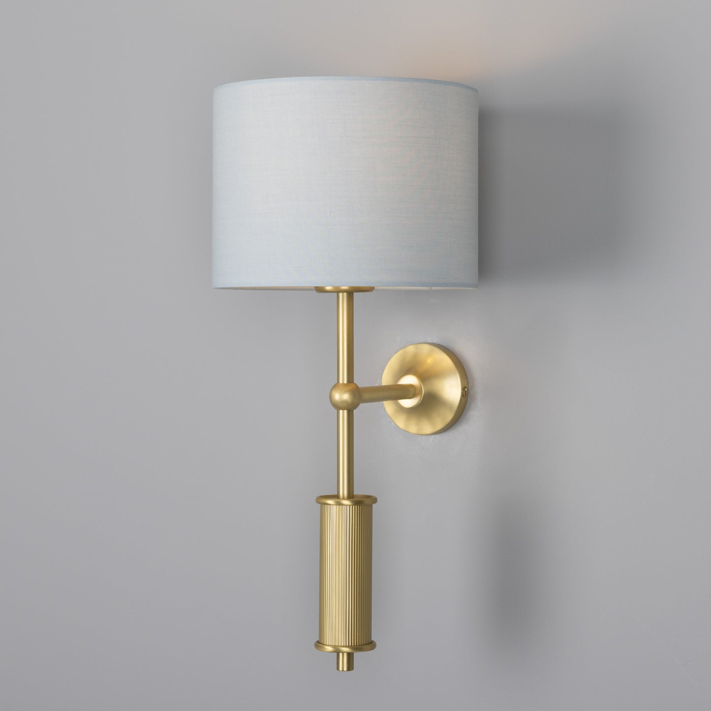 Gorey Contemporary Brass Wall Light with Drum Fabric Shade