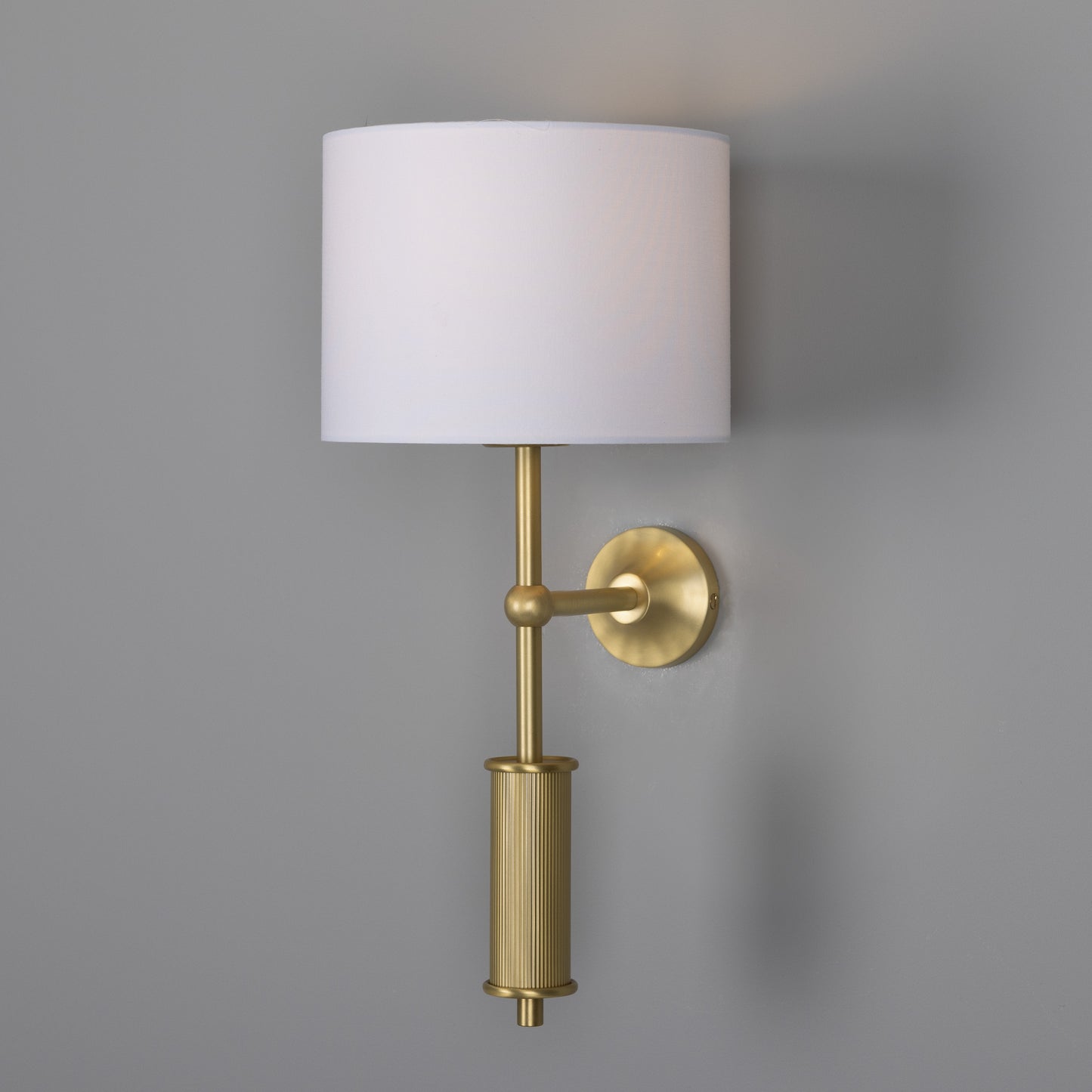 Gorey Contemporary Brass Wall Light with Drum Fabric Shade