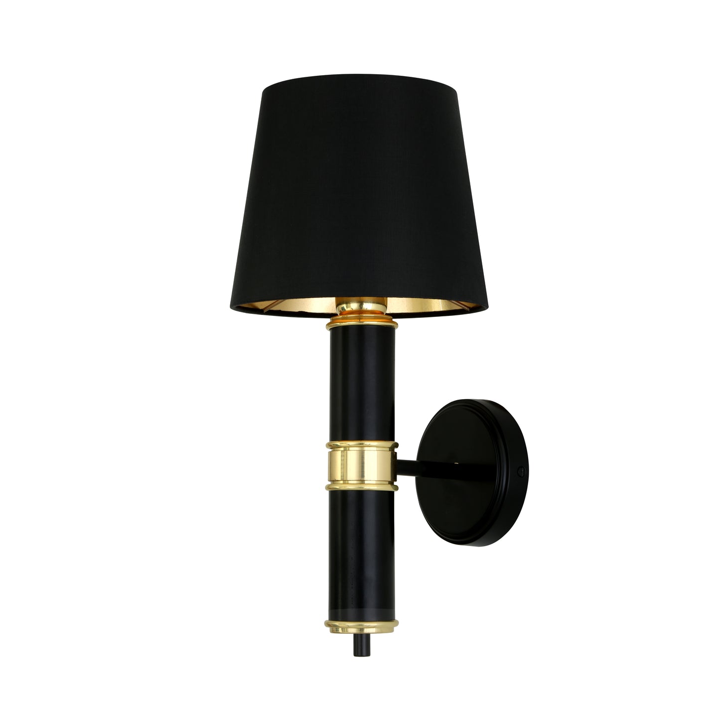 Kangos Polished Brass and Black Pillar Wall Light with Fabric Shade