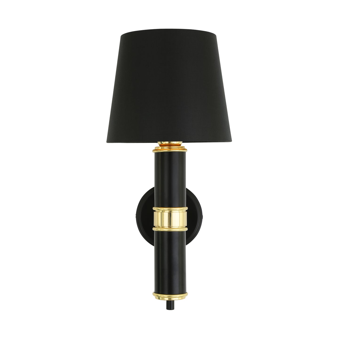 Kangos Polished Brass and Black Pillar Wall Light with Fabric Shade