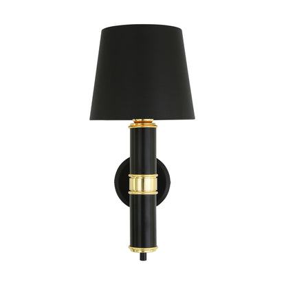 Kangos Polished Brass and Black Pillar Wall Light with Fabric Shade