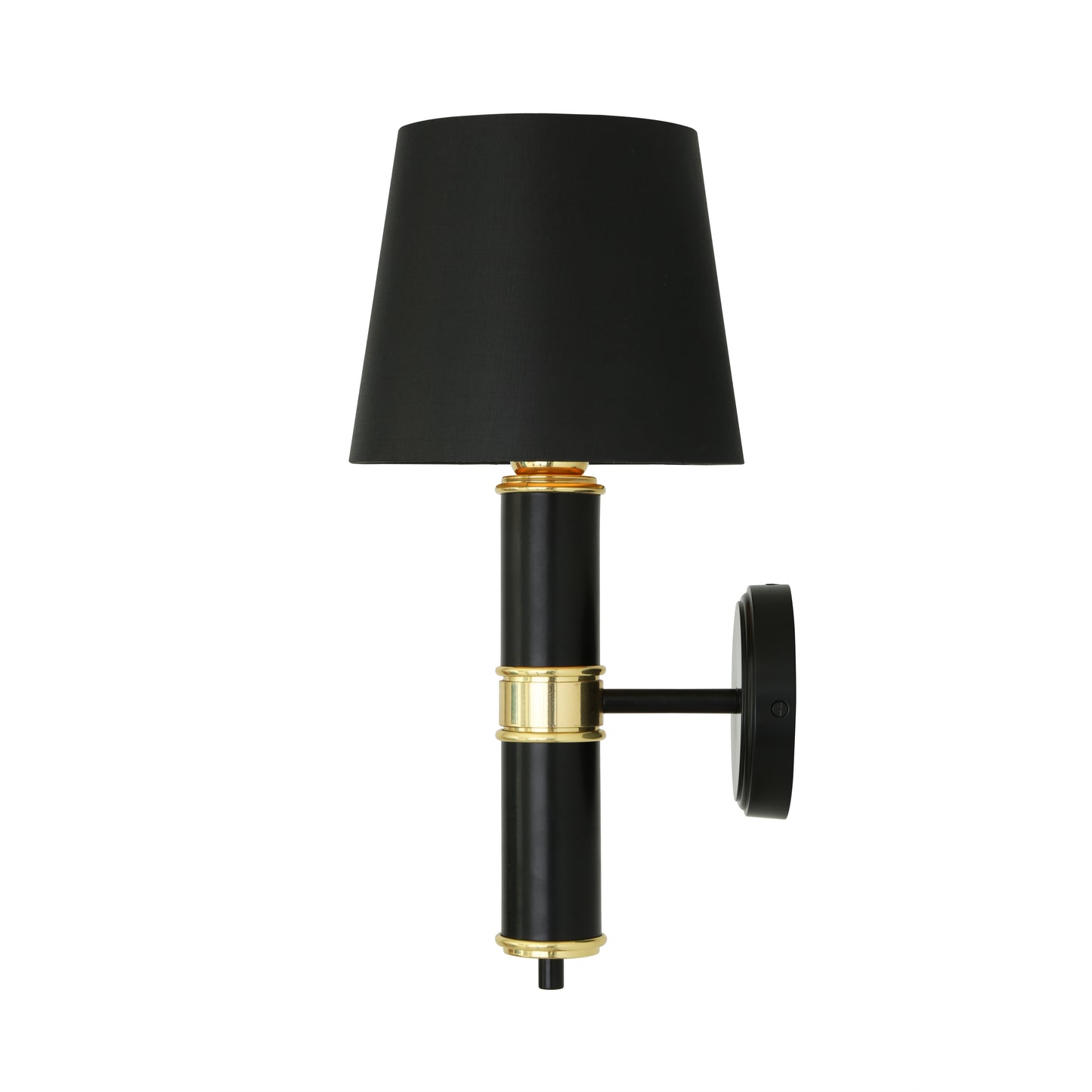 Kangos Polished Brass and Black Pillar Wall Light with Fabric Shade